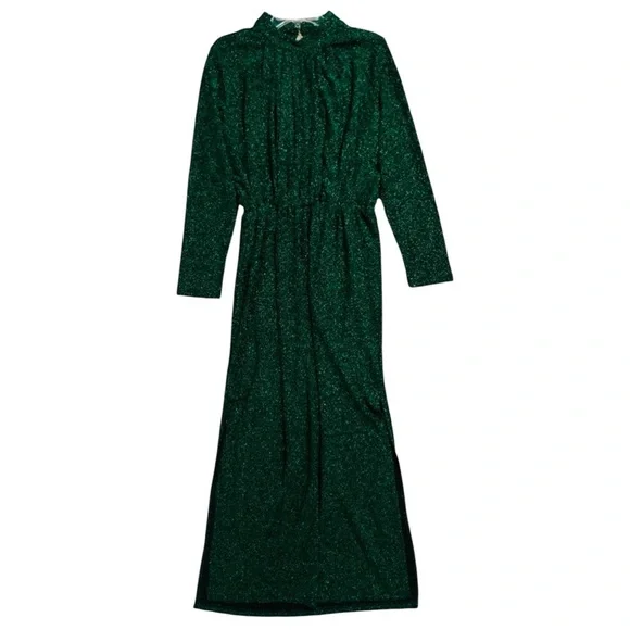 Y.A.S. NWT Green Glitter Long Sleeve Ruched Front Midi Dress XXL - Picture 6 of 16